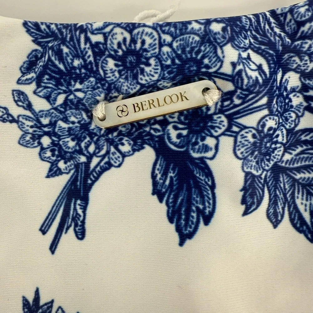 Berlook Blue Floral Bikini Bottom Small Cottagecore Coastal Chinoiserie Side Tie